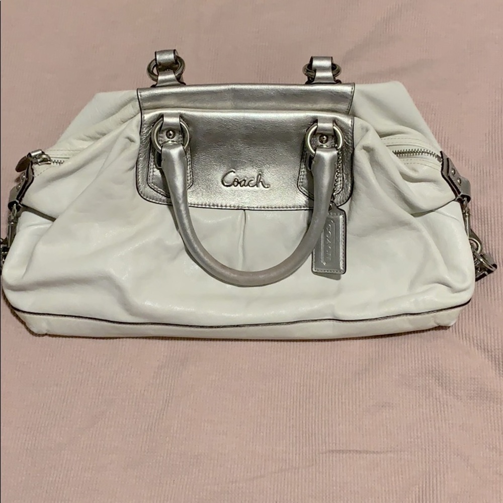 Coach Medium White & Silver Metallic Satchel